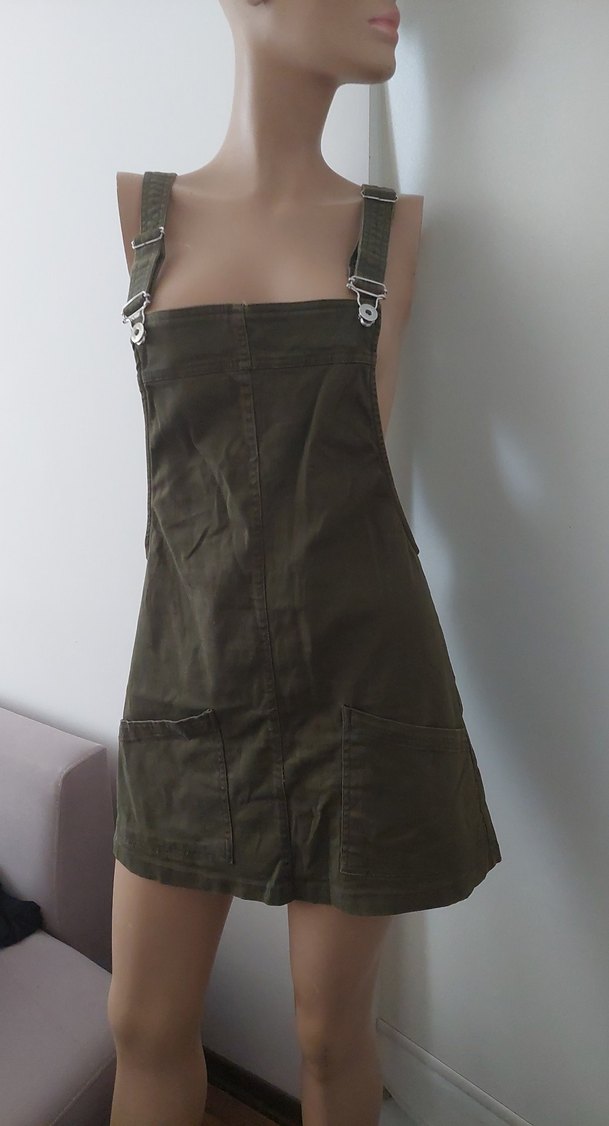 Kadın Haki Askılı Midi Salopet - Görsel 3
