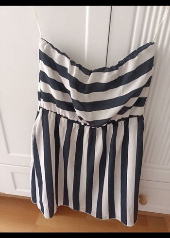 Çizgili Beyaz Mini Straplez Büstiyer - Görsel 2