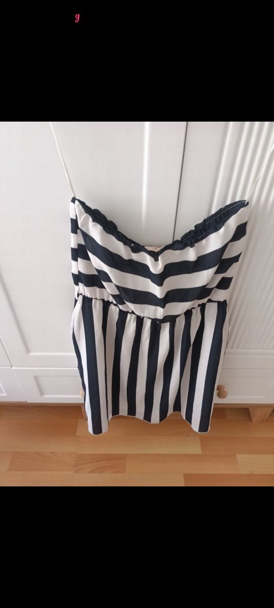 Çizgili Beyaz Mini Straplez Büstiyer - Görsel 3