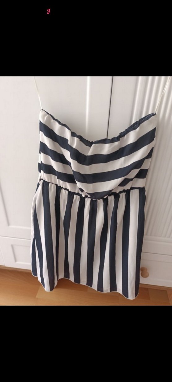 Çizgili Beyaz Mini Straplez Büstiyer - Görsel 2