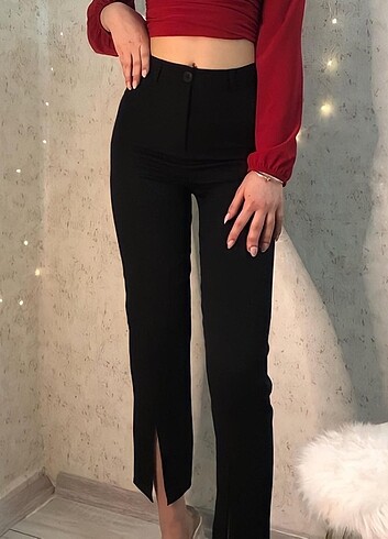 s Beden Paçası Yırtmaçlı Kumaş Pantolon