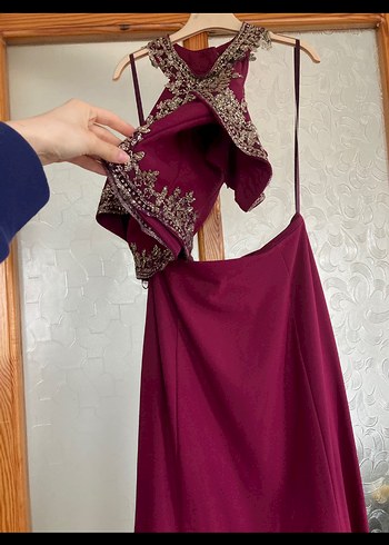 Bordo Uzun Abiye Elbise - Görsel 2