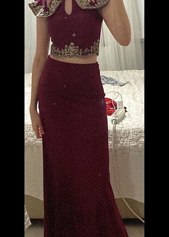 Bordo Uzun Abiye Elbise - Görsel 4