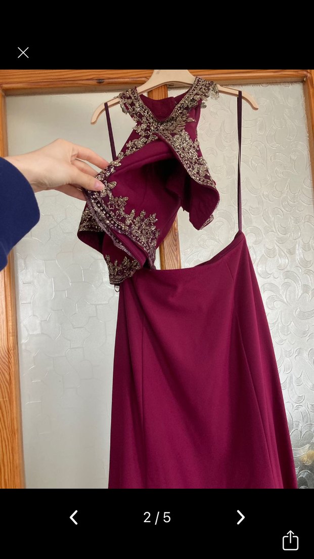 Bordo Uzun Abiye Elbise - Görsel 2