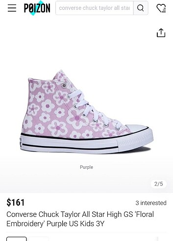Converse Çiçekli Lila Kadın Ayakkabı