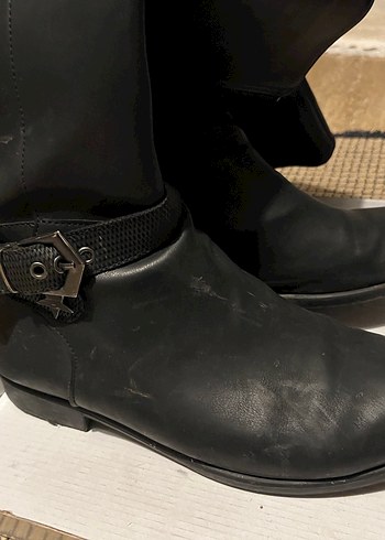 Kadın Siyah Deri Tokalı Dizüstü Çizme - Görsel 5