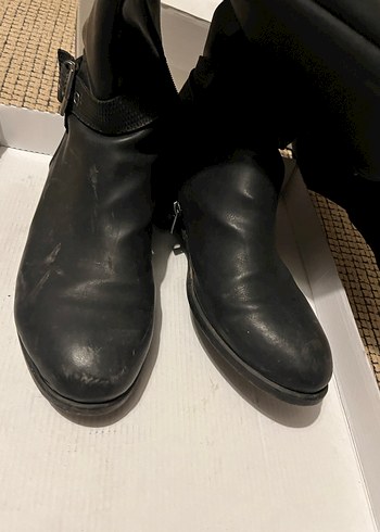 Kadın Siyah Deri Tokalı Dizüstü Çizme - Görsel 4