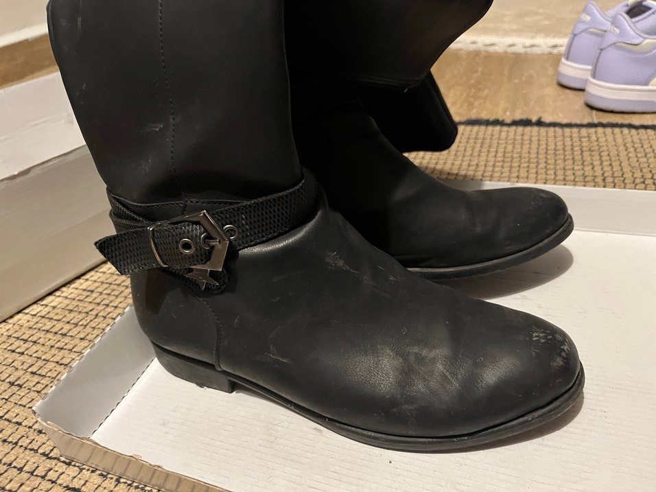 Kadın Siyah Deri Tokalı Dizüstü Çizme - Görsel 5