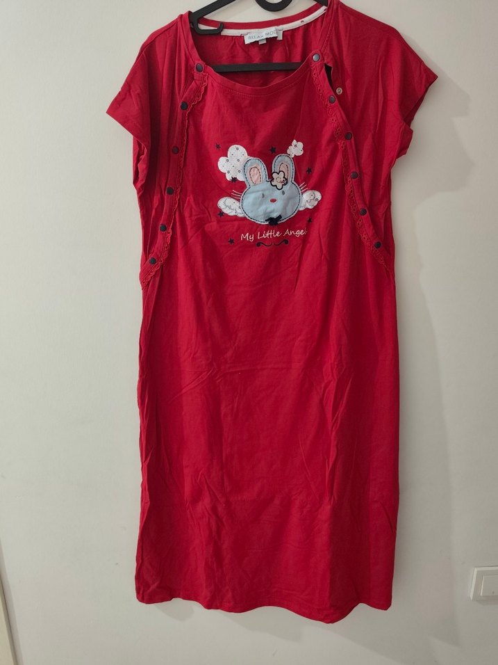 Kırmızı Düğmeli Hamile gecelik - Görsel 3