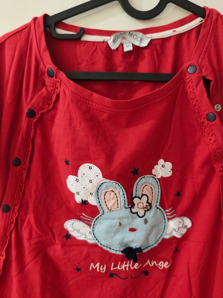 Kırmızı Düğmeli Hamile gecelik - Görsel 2