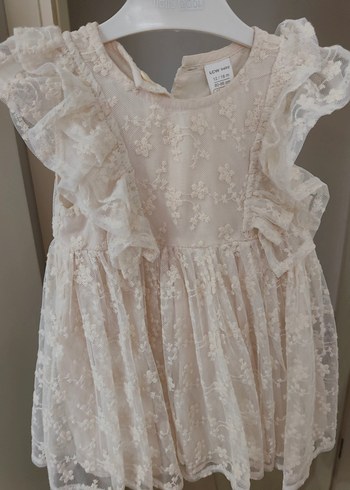 Kız Çocuk Bej Dantel Nakışlı Elbise - Görsel 3