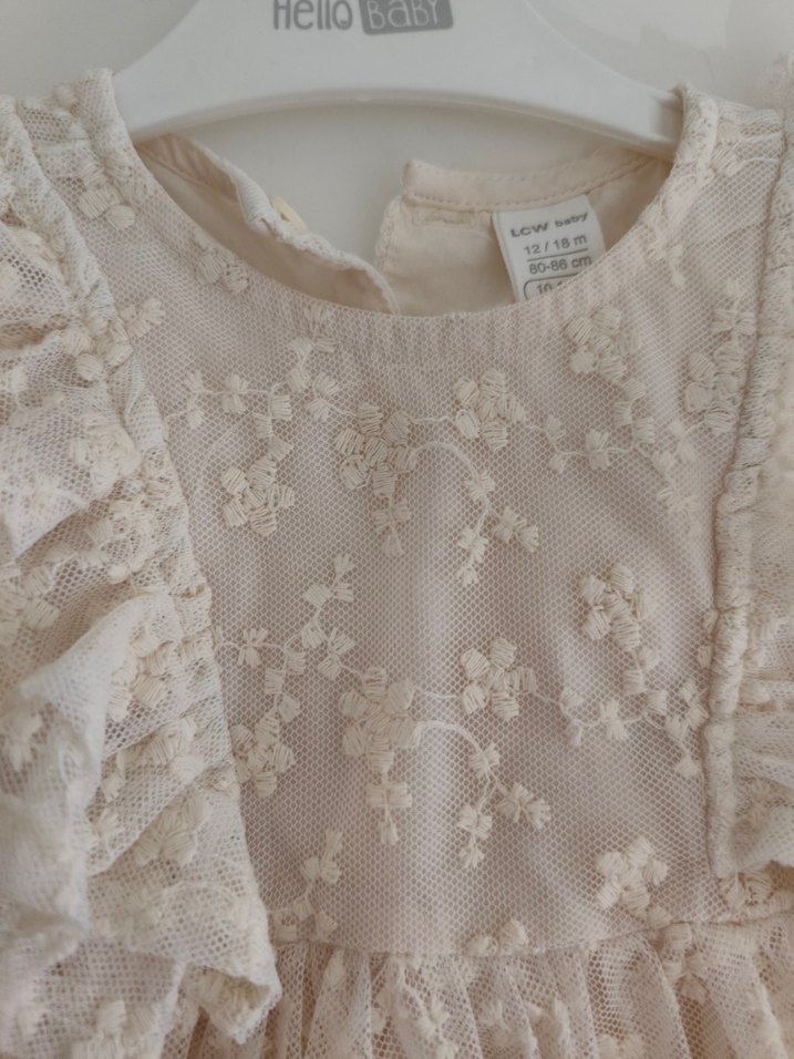 Kız Çocuk Bej Dantel Nakışlı Elbise - Görsel 4