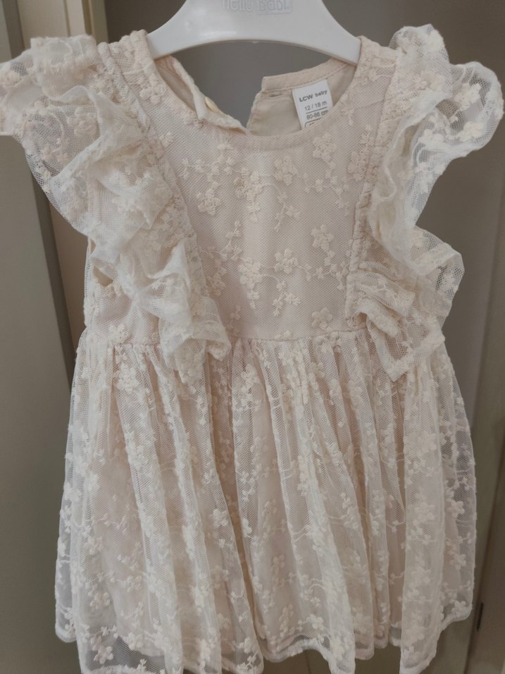 Kız Çocuk Bej Dantel Nakışlı Elbise - Görsel 3