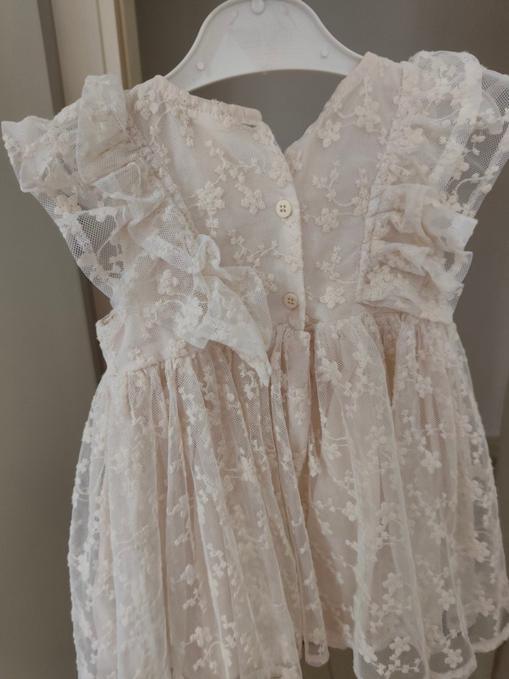 Kız Çocuk Bej Dantel Nakışlı Elbise - Görsel 2