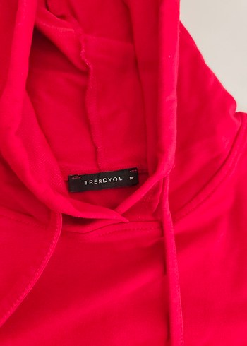 Kırmızı Kapüşonlu Basic Sweatshirt - Görsel 3