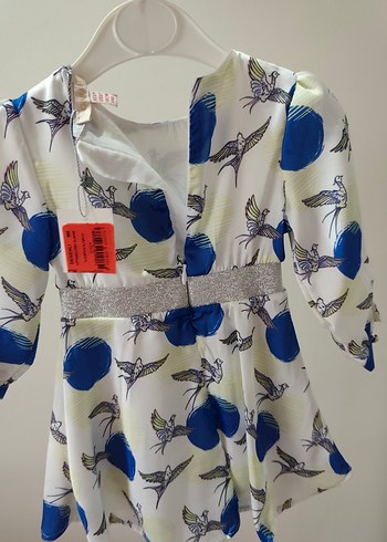 Mavi Baskılı Uzun Kollu Kız Bebek Elbisesi - Görsel 3