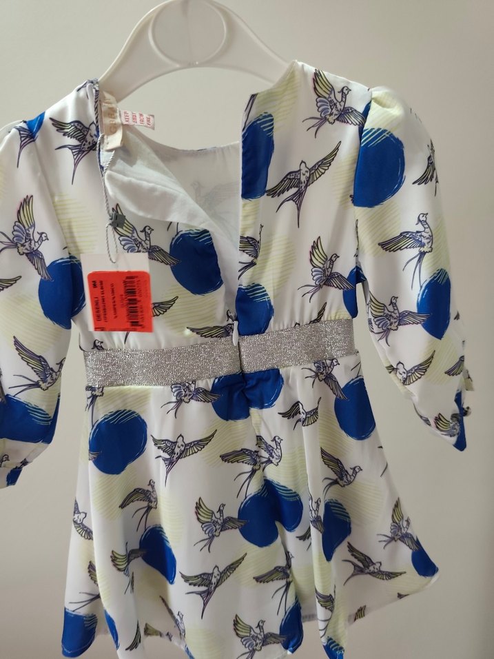 Mavi Baskılı Uzun Kollu Kız Bebek Elbisesi - Görsel 3