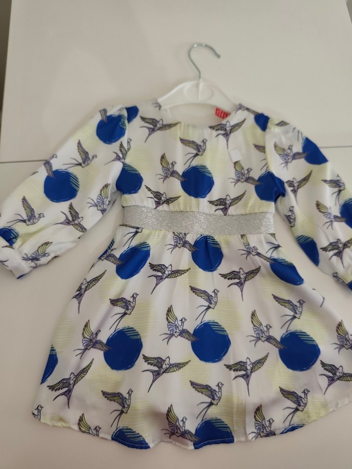 Mavi Baskılı Uzun Kollu Kız Bebek Elbisesi - Görsel 2