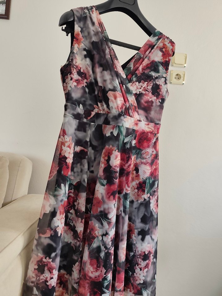 Çiçek Desenli V Yakalı Midi Elbise - Görsel 2