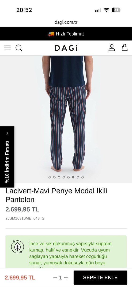 Lacivert Çizgili Erkek Pijama Altı 2 adettir - Görsel 4