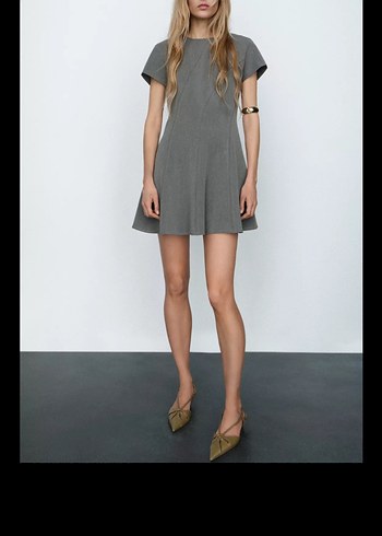 Gri Midi Pilili Kadın Elbise - Görsel 3