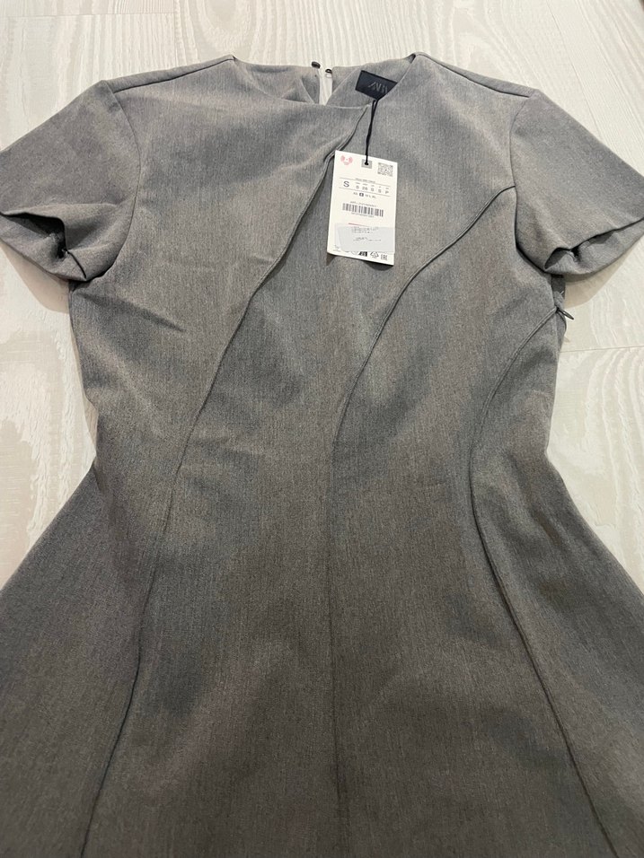 Gri Midi Pilili Kadın Elbise - Görsel 5