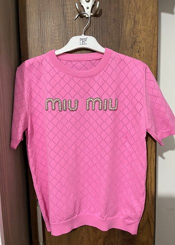 Pembe Mini Örgü Kadın Tişört