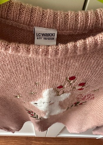 Nakışlı Pembe Kız Çocuk Triko Kazak - Görsel 2