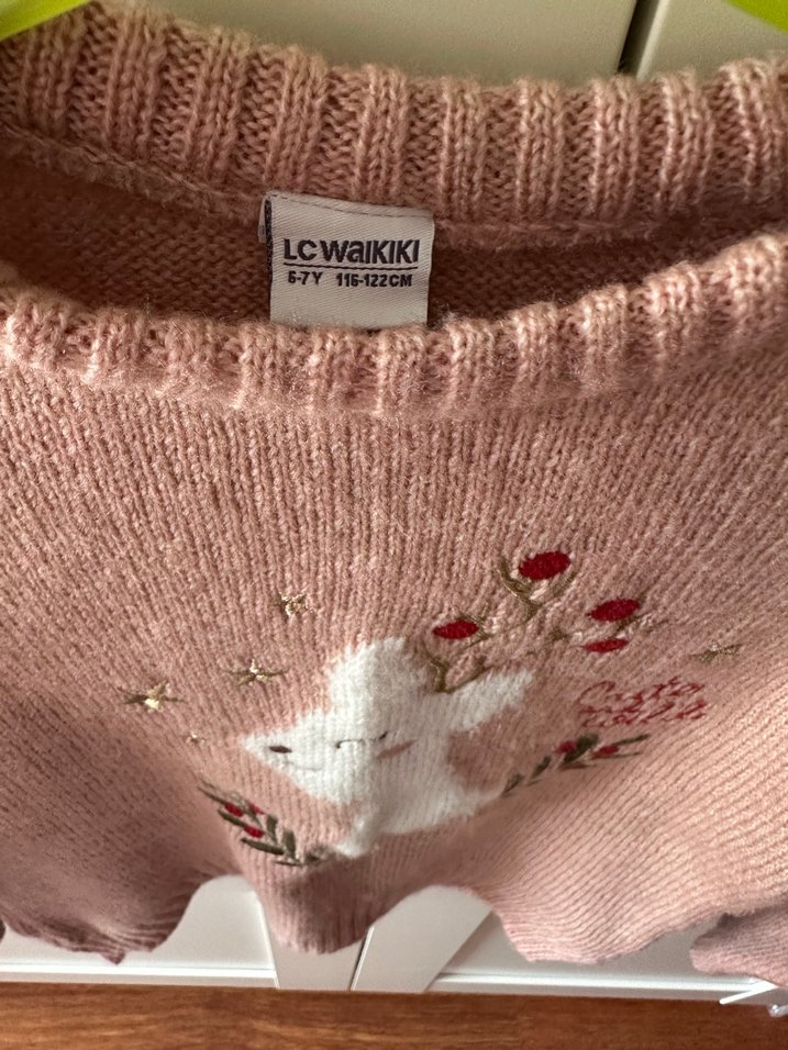 Nakışlı Pembe Kız Çocuk Triko Kazak - Görsel 2