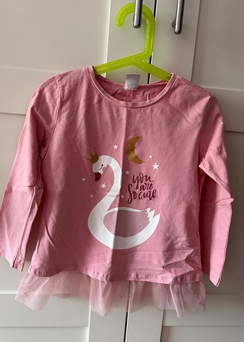 Kız Çocuk Uzun Kollu Tül Detaylı Tişört - Görsel 3