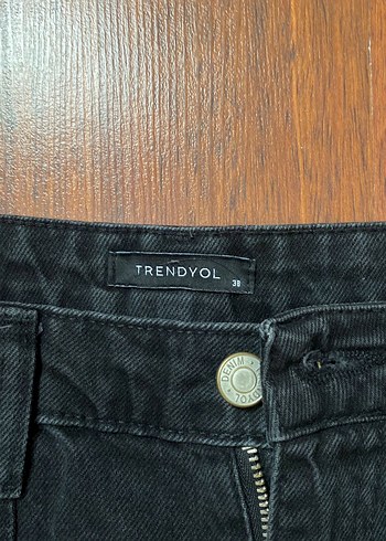 38 Beden Siyah Kargo Cepli Wide Leg Jeans