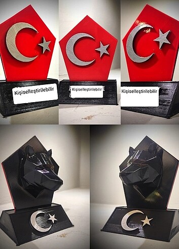 Kurt başlı ay yıldız masa üstü isimlik