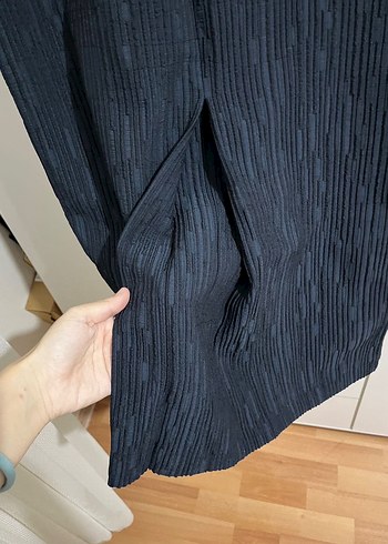 Seçil Lacivert Kadın Uzun Pilili Keten Etek - Görsel 4