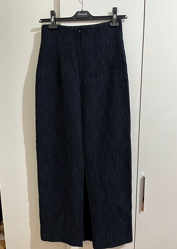 Seçil Lacivert Kadın Uzun Pilili Keten Etek - Görsel 3