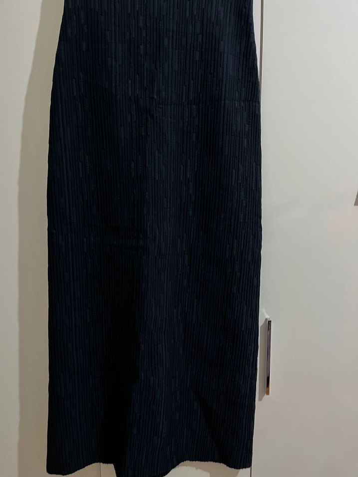 Seçil Lacivert Kadın Uzun Pilili Keten Etek - Görsel 2