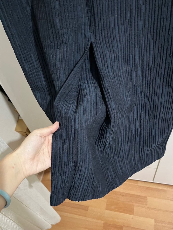 Seçil Lacivert Kadın Uzun Pilili Keten Etek - Görsel 4