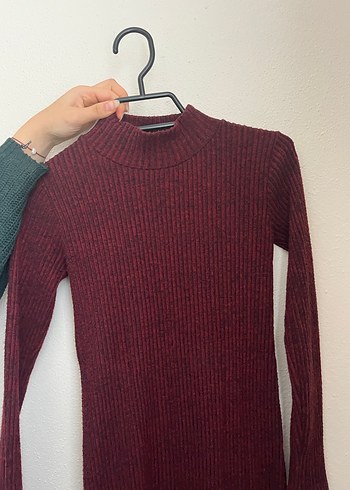 Bordo Yün Triko Midi Elbise - Görsel 2