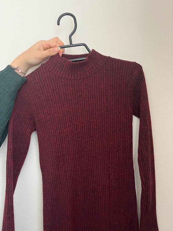 Bordo Yün Triko Midi Elbise - Görsel 2