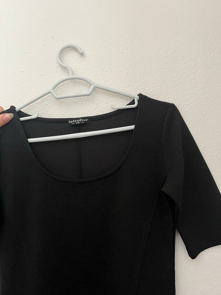 Siyah Mini Elbise Kısa Kollu Günlük Şık - Görsel 2