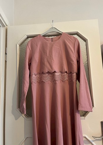 Pembe Uzun Kollu Fırfırlı Kadın Elbise - Görsel 2