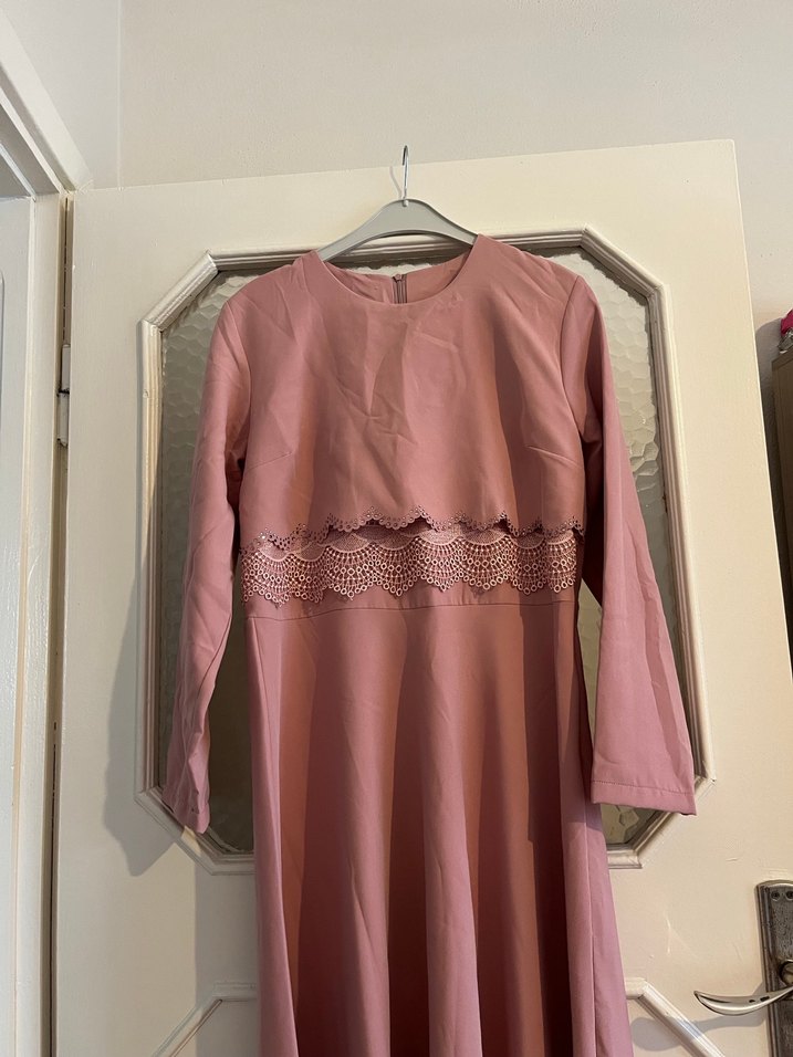 Pembe Uzun Kollu Fırfırlı Kadın Elbise - Görsel 2