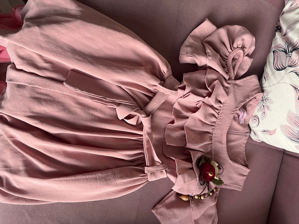 Pembe Fırfırlı Kız Çocuk Bohem Elbise - Görsel 2