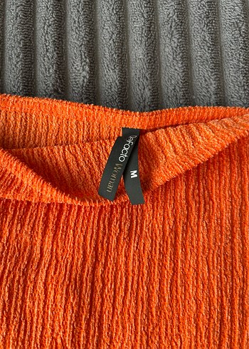 Turuncu Keten straplez bluz - Görsel 3