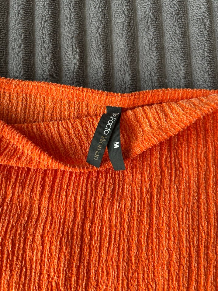 Turuncu Keten straplez bluz - Görsel 3