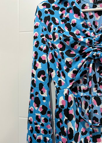 Uzun Kollu Mini Leopar Desenli Elbise - Görsel 4