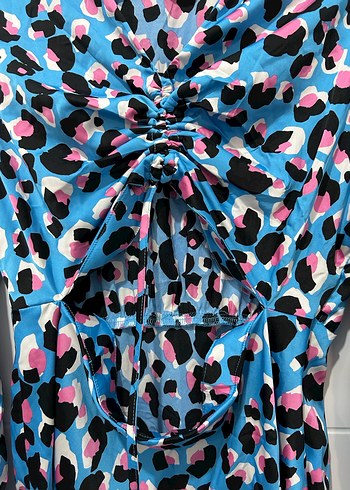 Uzun Kollu Mini Leopar Desenli Elbise - Görsel 3