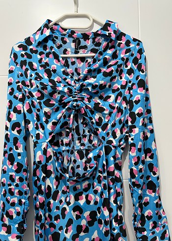 Uzun Kollu Mini Leopar Desenli Elbise - Görsel 2