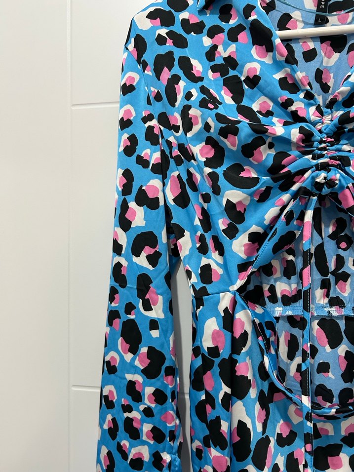 Uzun Kollu Mini Leopar Desenli Elbise - Görsel 4