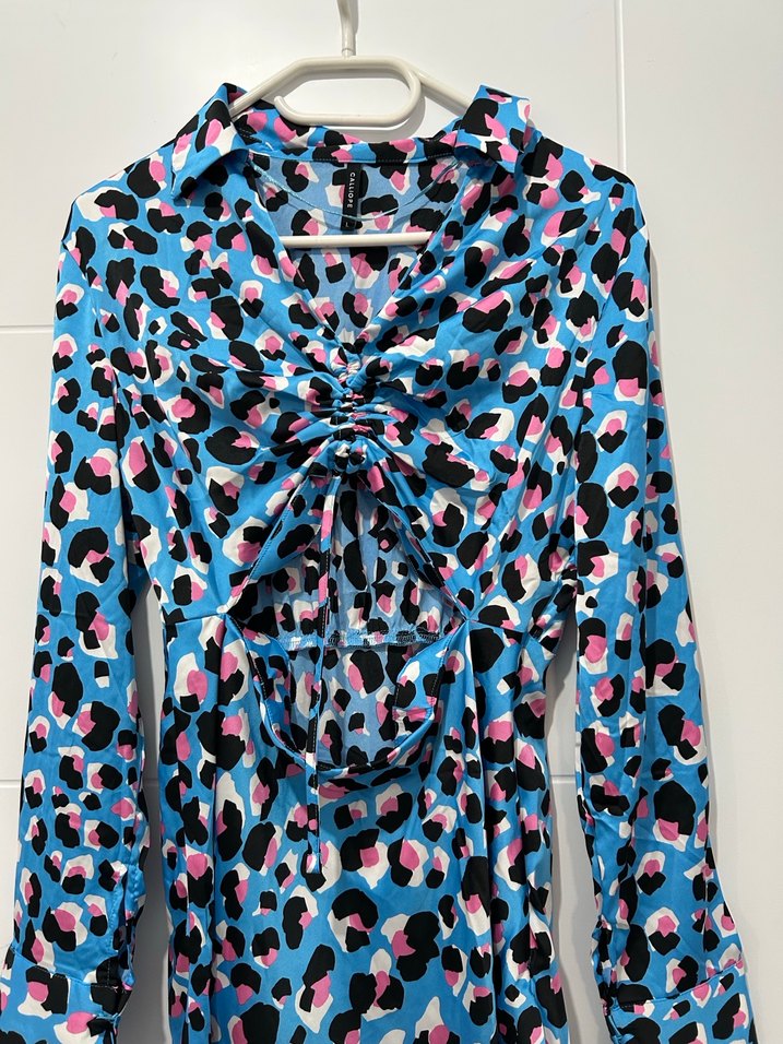 Uzun Kollu Mini Leopar Desenli Elbise - Görsel 2