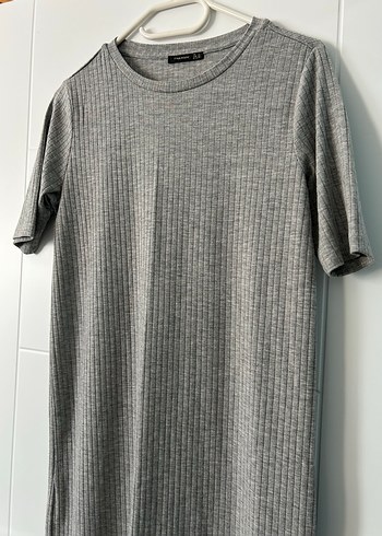 Gri Keten Uzun Basic Elbise - Görsel 4